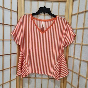 True Destiny Womens Striped Orange White Blouse Size L NWT